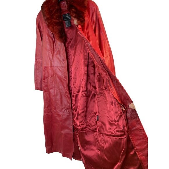 VTG 90s Terry Lewis Red Leather Coat Fur Collar Thermolite Lining XS 9029 NWD - Picture 6 of 16